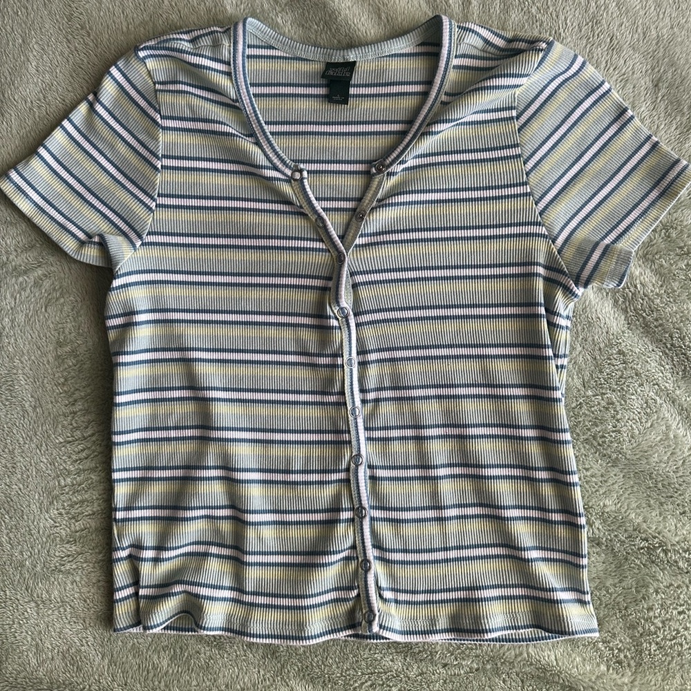 Wild Fable Cropped Green Striped Top
